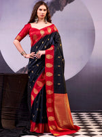 Delicate Black Zari Weaving Cotton Evening Wear Saree With Blouse