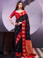 Delicate Black Zari Weaving Cotton Evening Wear Saree With Blouse