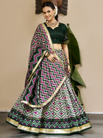 Noteworthy Green Ikkat Printed Silk Mehendi Wear Lehenga Choli