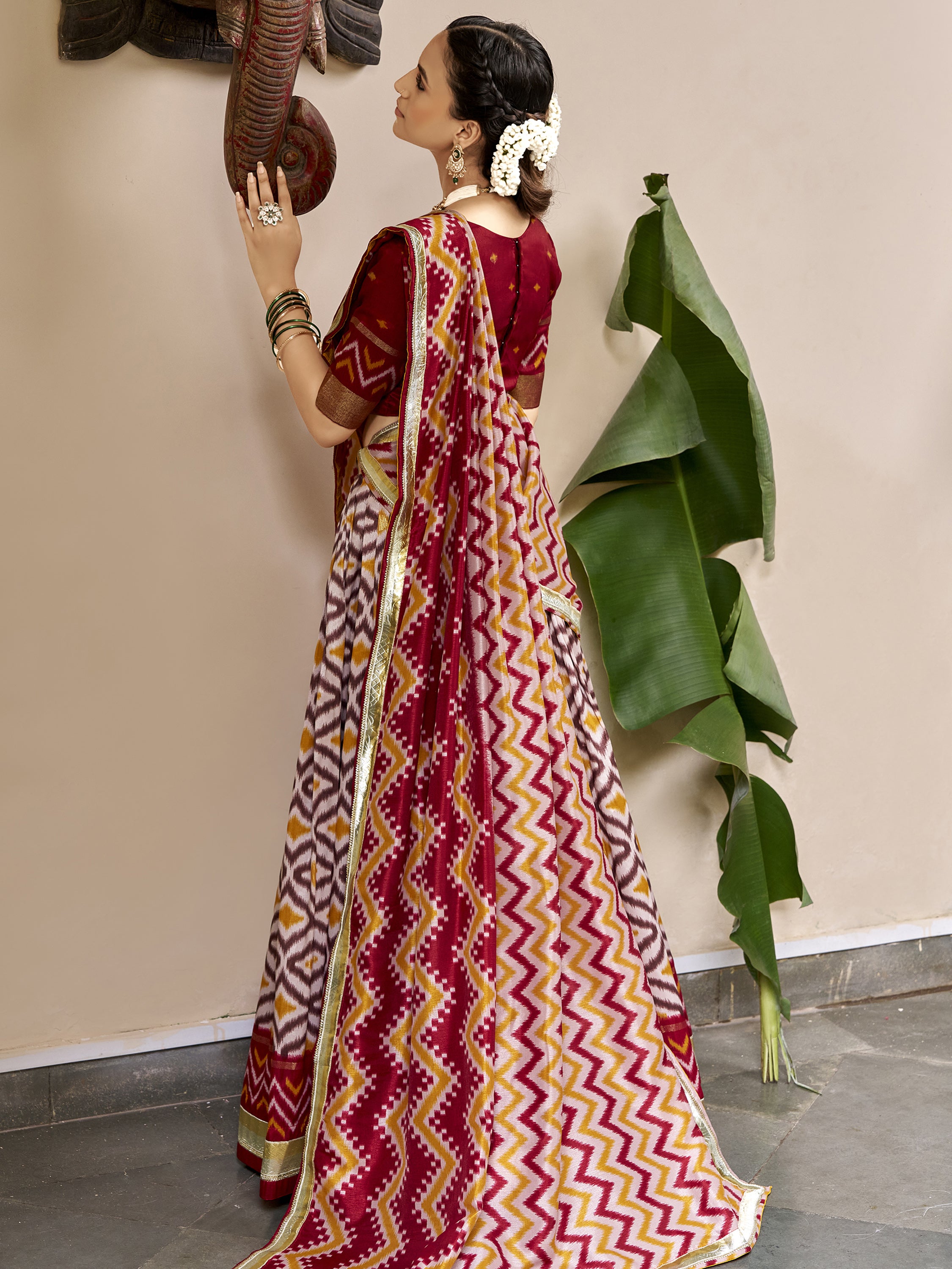 Awesome Maroon Foil Printed Silk Wedding Wear Lehenga Choli With Dupatta