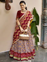 Awesome Maroon Foil Printed Silk Wedding Wear Lehenga Choli With Dupatta