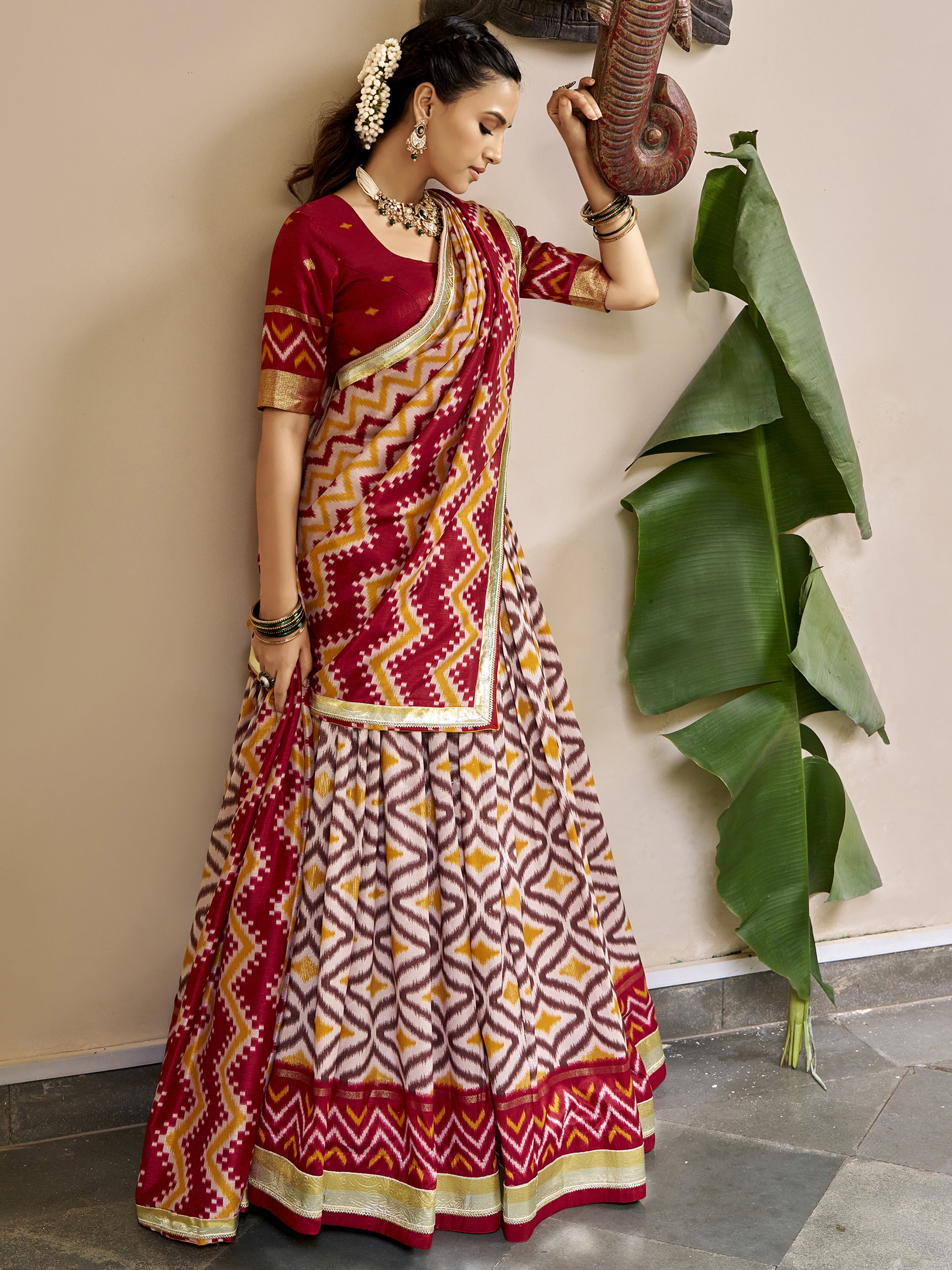Awesome Maroon Foil Printed Silk Wedding Wear Lehenga Choli With Dupatta
