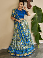 Captivating Sky Blue Ikkat Printed Silk Event Wear Lehenga Choli