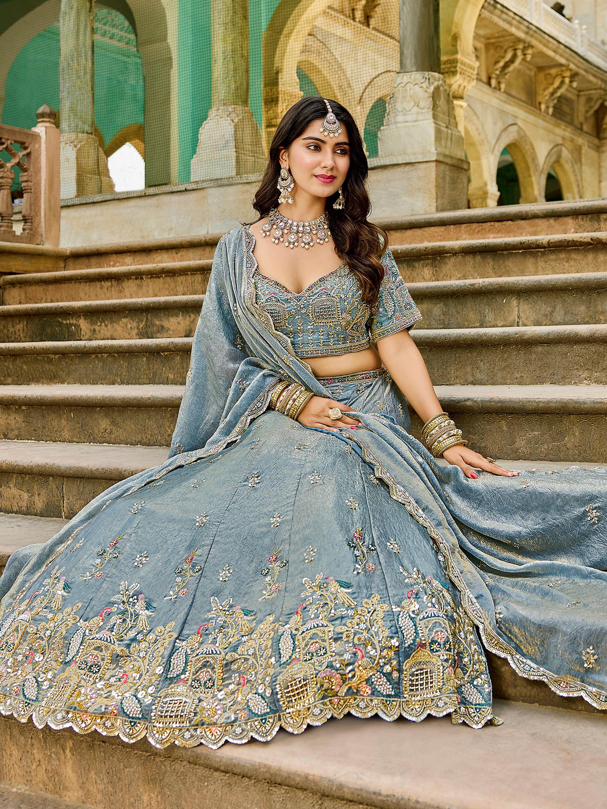 Lovely Grey Beads Work Crush Engagement Wear Lehenga Choli
