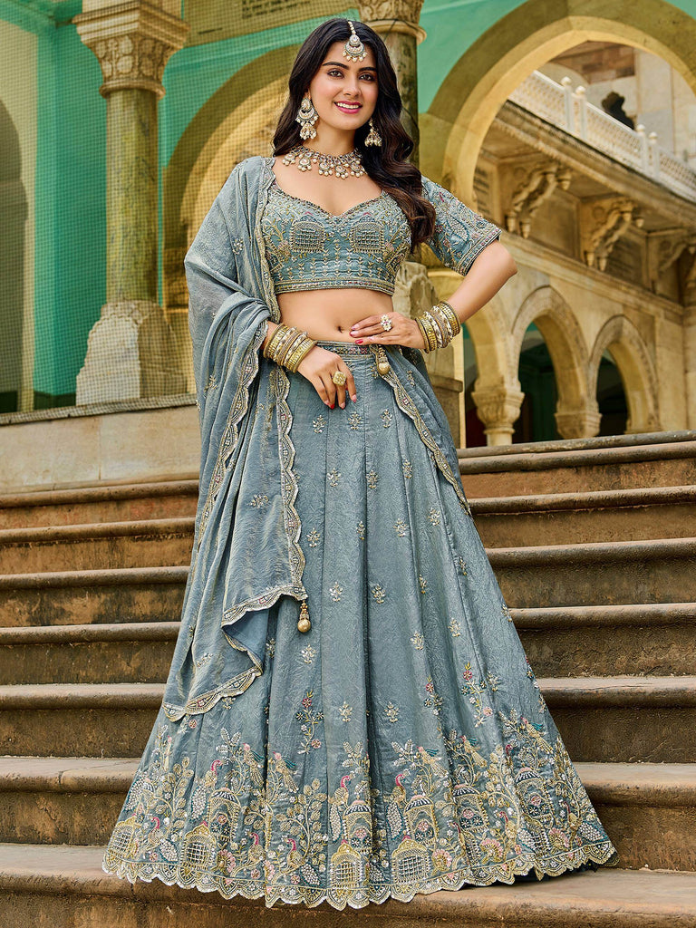 Lovely Grey Beads Work Crush Engagement Wear Lehenga Choli