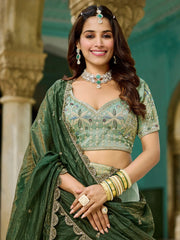 Attractive Green Embroidered Crush Engagement Wear Lehenga Choli