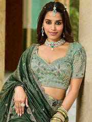Attractive Green Embroidered Crush Engagement Wear Lehenga Choli