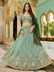 Attractive Green Embroidered Crush Engagement Wear Lehenga Choli