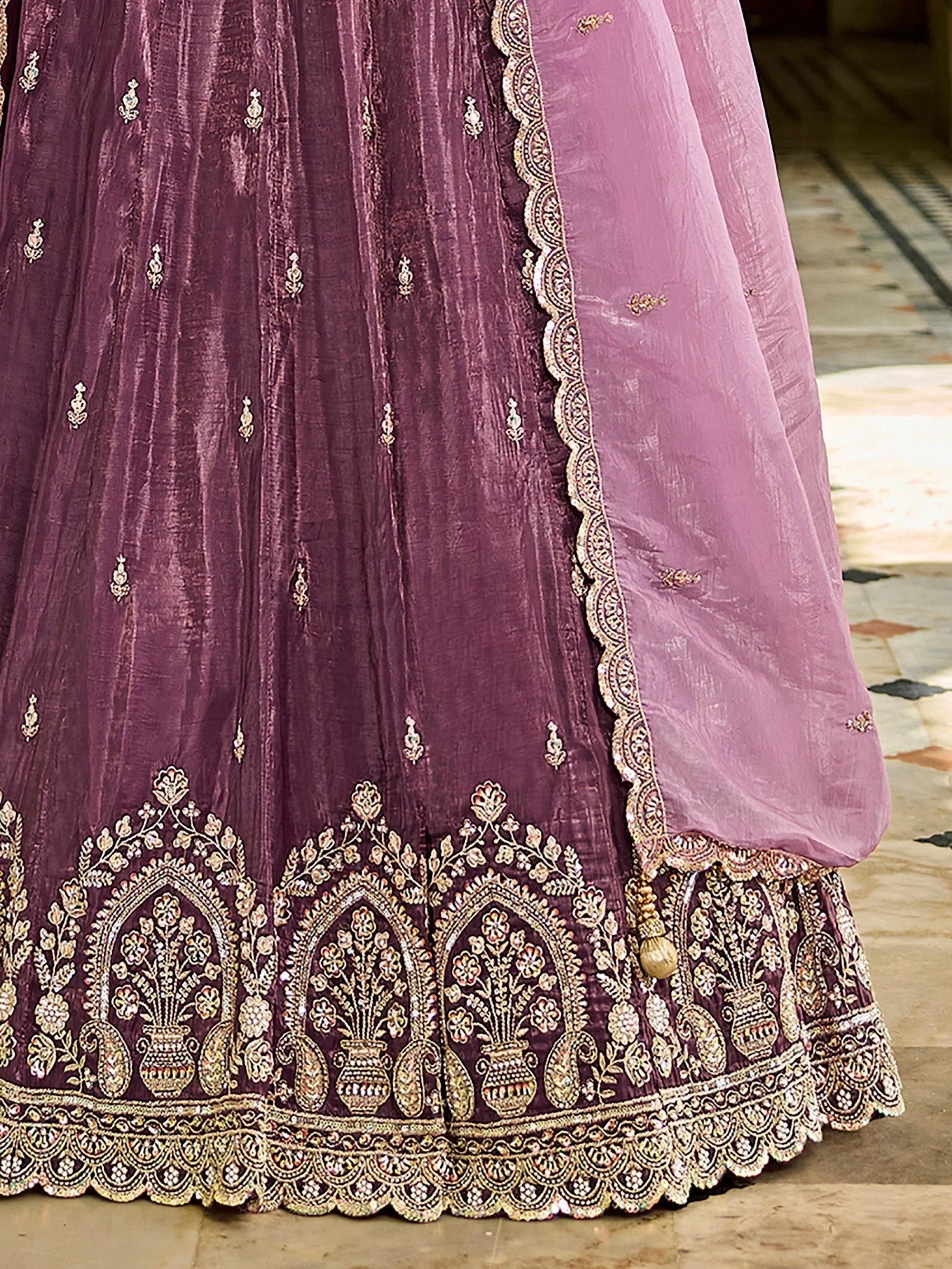Awesome Wine Embroidered Crush Wedding Wear Lehenga Choli