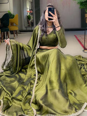 Ravishing Green Silk Lace Border Fancy Lehenga choli