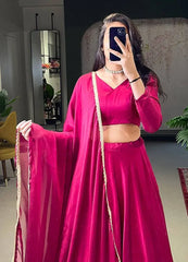 Charming Pink Silk Lace Border Festive Wear Lehenga choli