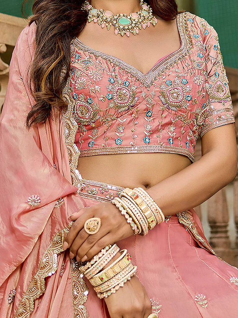 Glamorous Pink Embroidered Crush Bridesmaid Lehenga Choli