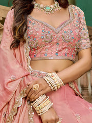 Glamorous Pink Embroidered Crush Bridesmaid Lehenga Choli