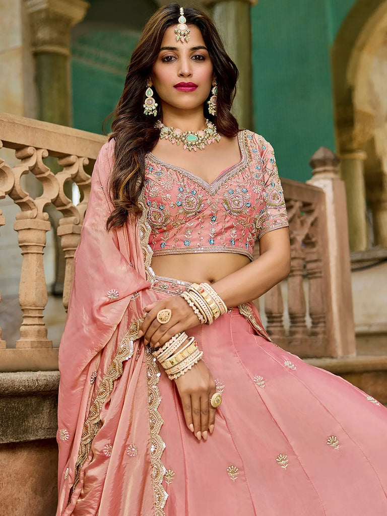 Glamorous Pink Embroidered Crush Bridesmaid Lehenga Choli