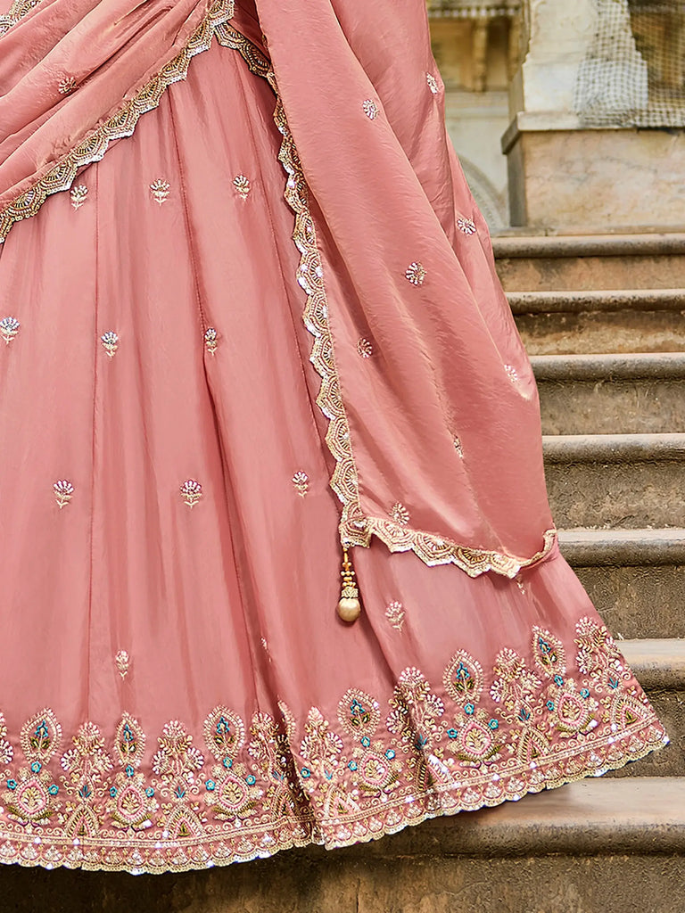 Glamorous Pink Embroidered Crush Bridesmaid Lehenga Choli