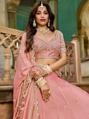 Glamorous Pink Embroidered Crush Bridesmaid Lehenga Choli