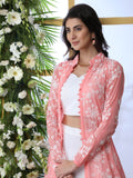 Artistic White Georgette Event Wear Crop Top Lehenga With Shrug