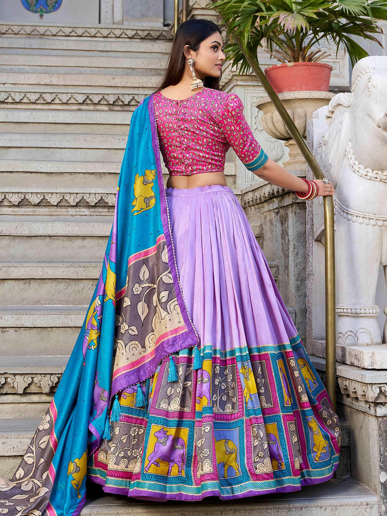 Gorgeous Lavender Kalamkari Printed Traditional Lehenga Choli