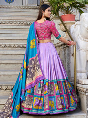 Gorgeous Lavender Kalamkari Printed Traditional Lehenga Choli