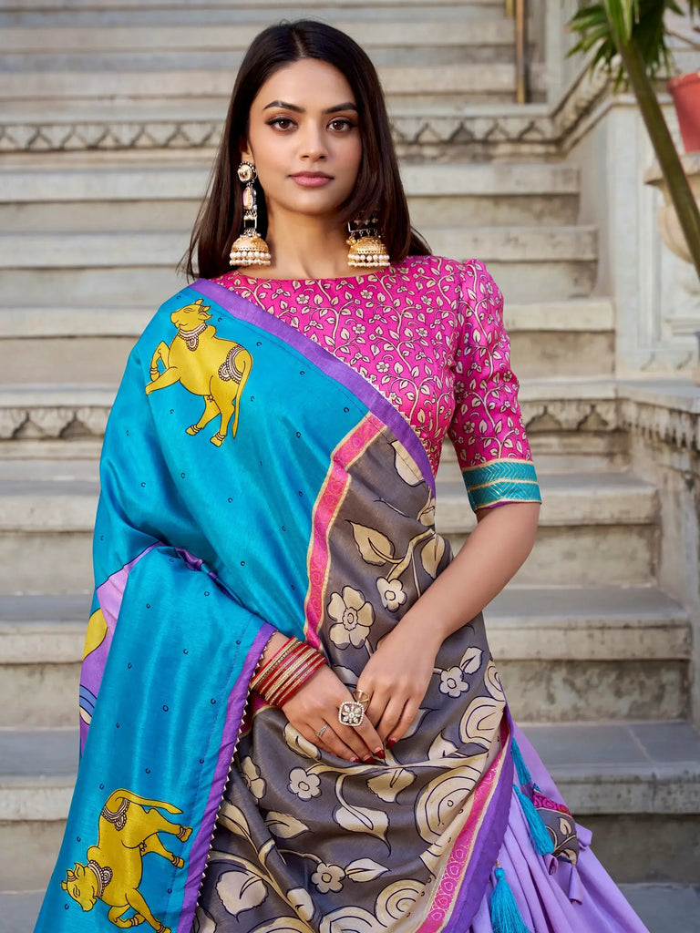 Gorgeous Lavender Kalamkari Printed Traditional Lehenga Choli