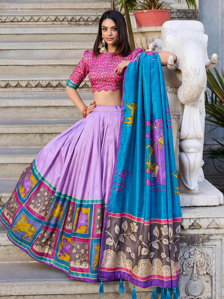 Gorgeous Lavender Kalamkari Printed Traditional Lehenga Choli
