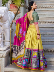 Alluring Mustard Yellow Tussar Silk Kalamkari Print Lehenga Choli