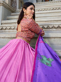Glamorous Pink Tussar Silk Foil Work Lehenga Choli With Dupatta