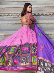 Glamorous Pink Tussar Silk Foil Work Lehenga Choli With Dupatta