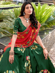 Fabulous Green Floral Printed Silk Bridesmaid Lehenga Choli
