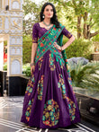 Sparkling Purple Floral Printed Silk Festival Wear Lehenga Choli