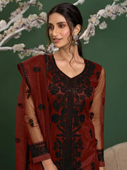Red Thread Embroidery Net Festive Salwar Kameez