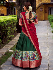 Great Green Zari Weaving Silk Traditional Half Saree Lehenga Choli