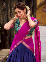 Gorgeous Blue Zari Weaving Silk Festive Wear Half Saree Lehenga Choli