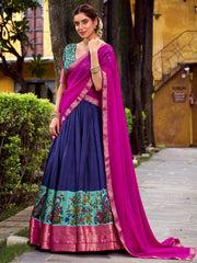 Gorgeous Blue Zari Weaving Silk Festive Wear Half Saree Lehenga Choli