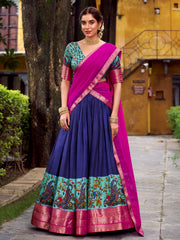Gorgeous Blue Zari Weaving Silk Festive Wear Half Saree Lehenga Choli