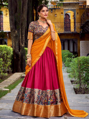 Alluring Pink Zari Weaving Silk Festive Wear Half Saree Lehenga Choli