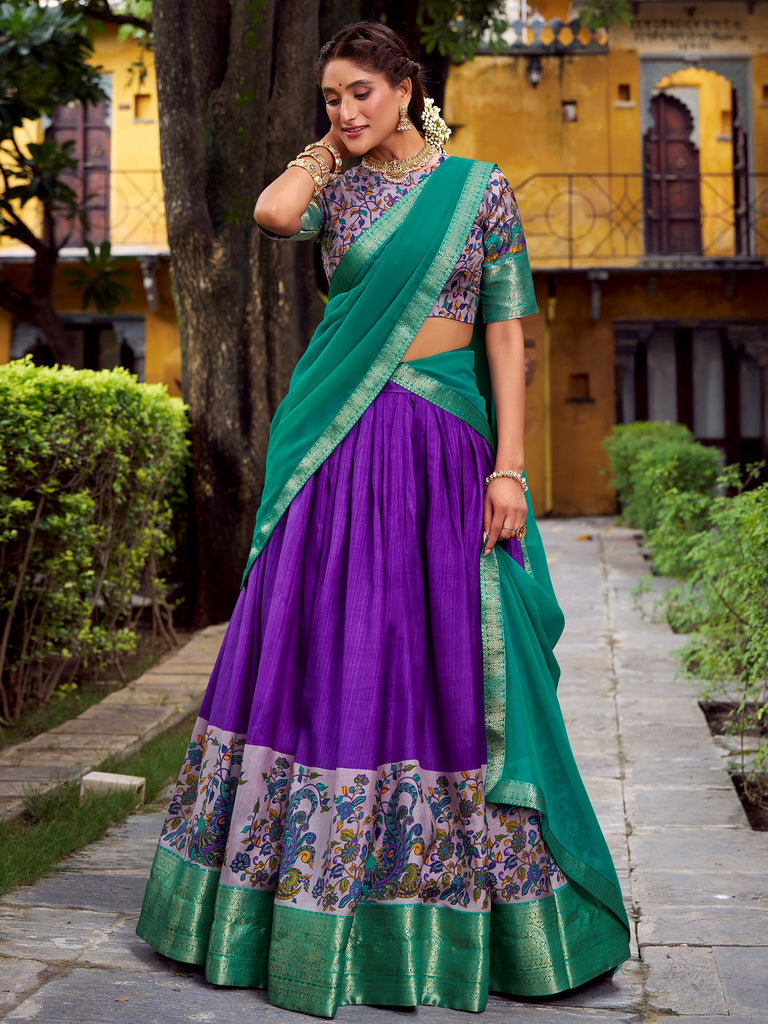 Wonderful Purple Zari Weaving Silk Festive Wear Half Saree Lehenga Choli