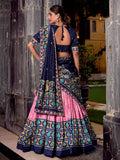 Beautiful Light Pink Silk Ikkat Printed Lehenga Choli With Dupatta