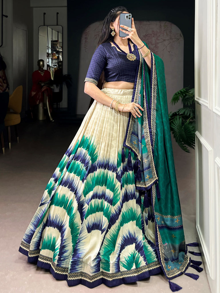 Stunning Blue Digital Printed Silk Festive Wear Lehenga Choli