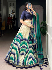 Stunning Blue Digital Printed Silk Festive Wear Lehenga Choli
