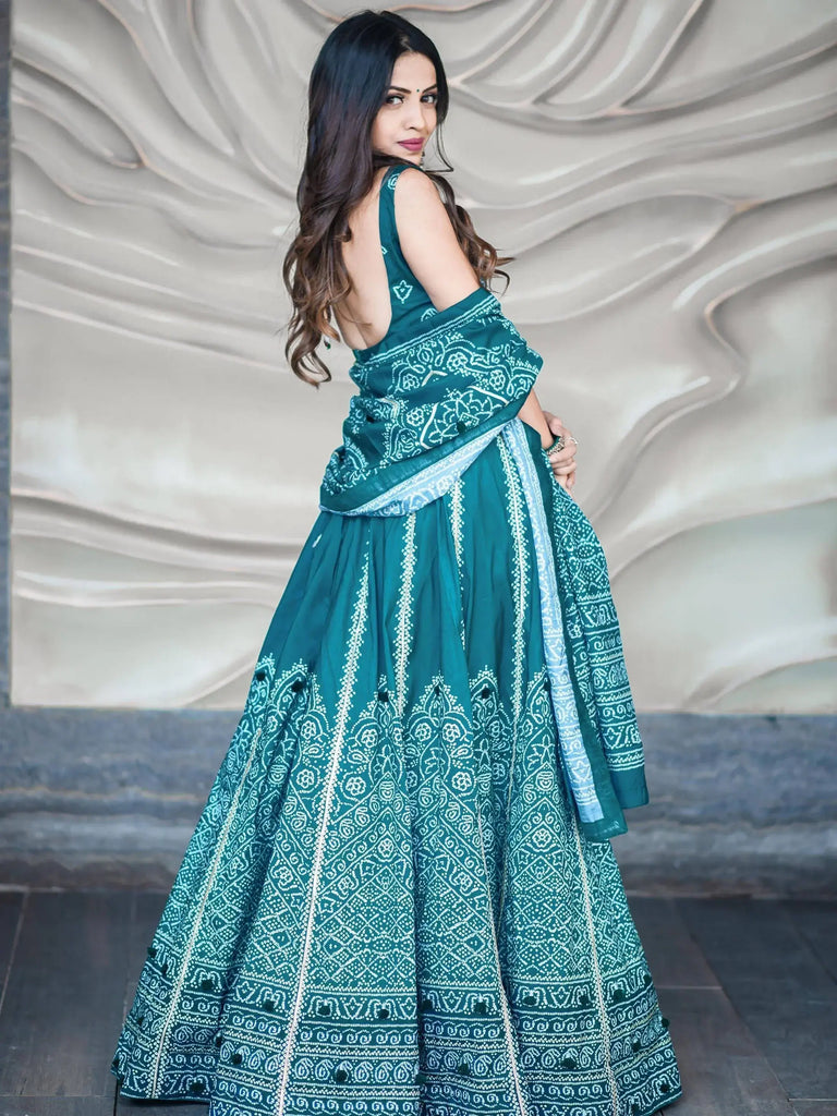 Charming Teal Blue Digital Printed Silk Festive Lehenga Choli