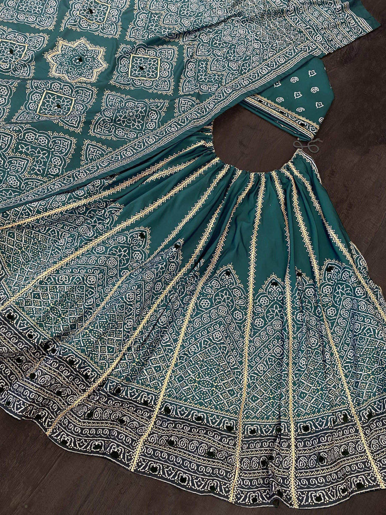 Charming Teal Blue Digital Printed Silk Festive Lehenga Choli