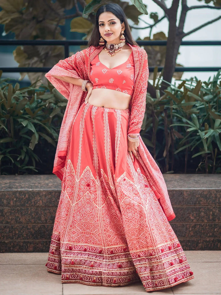 Glamorous Red Digital Printed Silk Festive Lehenga Choli