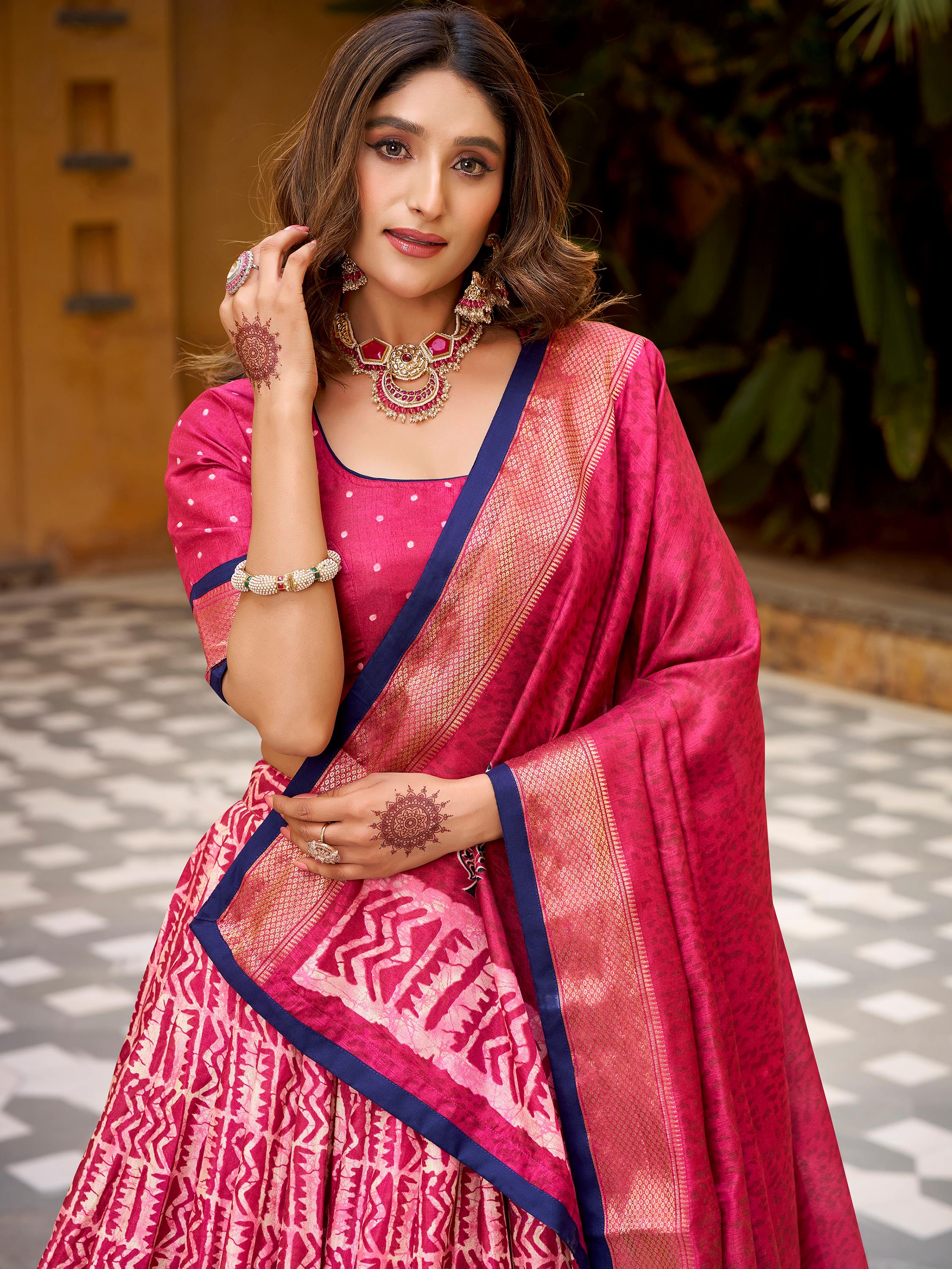 Captivating Pink Printed Dola Silk Bridesmaid Lehenga Choli
