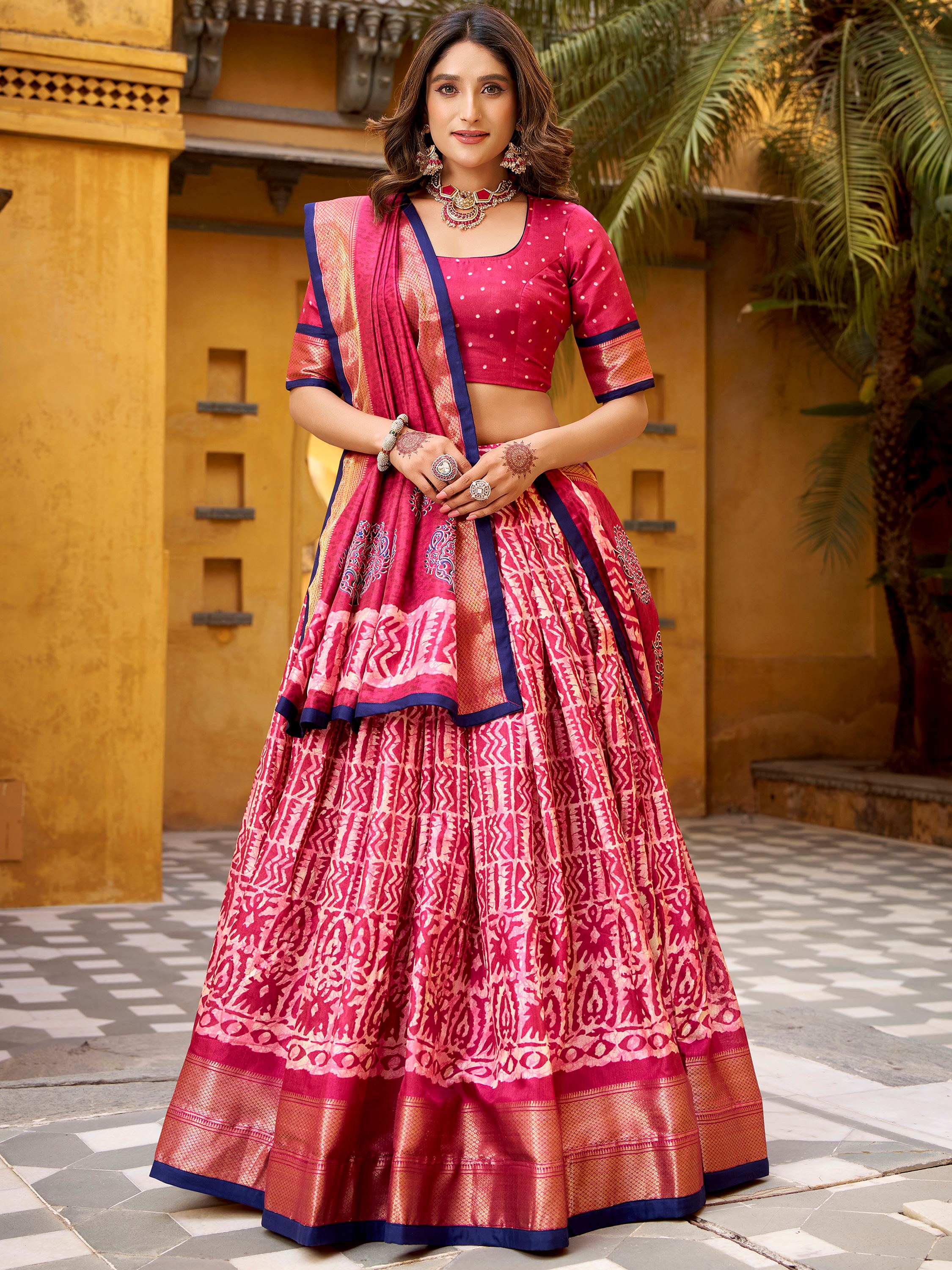 Captivating Pink Printed Dola Silk Bridesmaid Lehenga Choli
