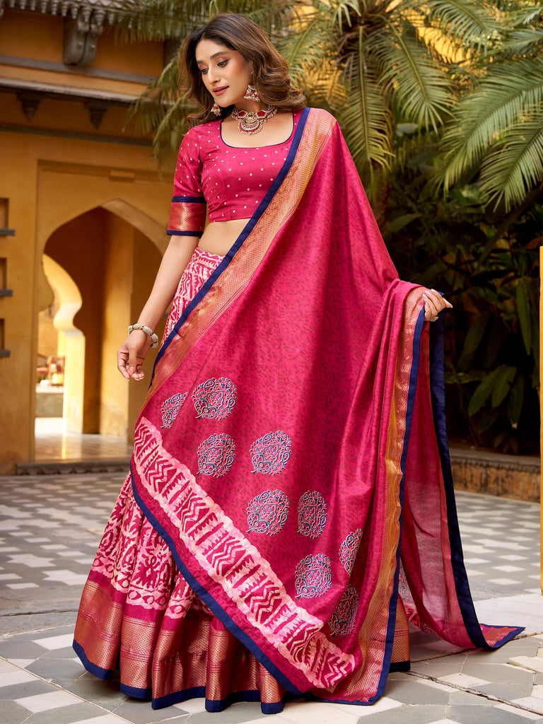 Captivating Pink Printed Dola Silk Bridesmaid Lehenga Choli