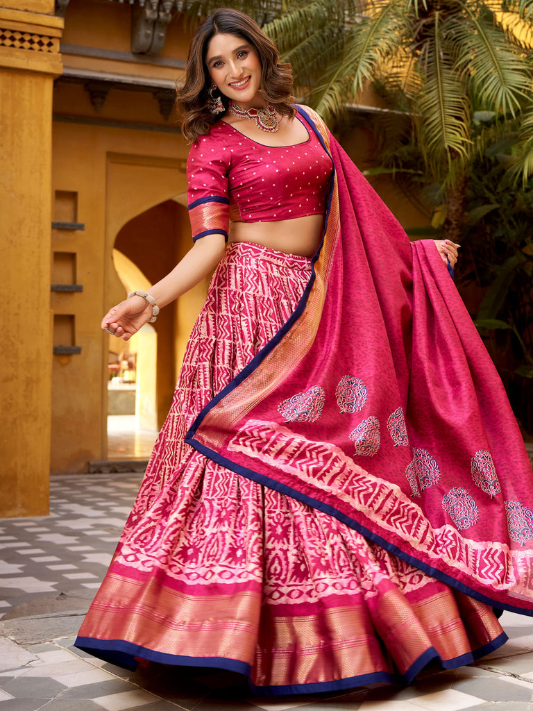 Captivating Pink Printed Dola Silk Bridesmaid Lehenga Choli
