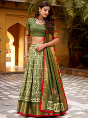 Precious Green Printed Dola Silk Festive Wear Lehenga Choli