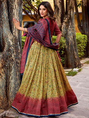 Attractive Yellow Digital Printed Silk Wedding Wear Lehenga Choli