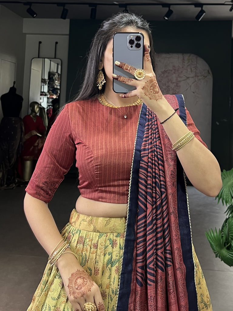Superb Cream Digital Printed Silk Festive Wear Lehenga Choli With Dupatta